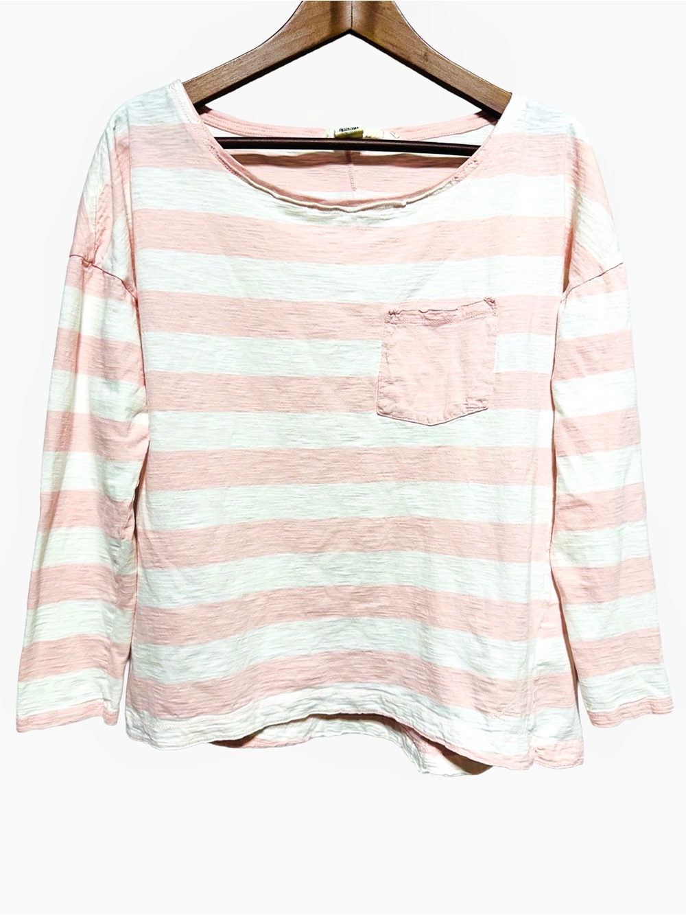 H&M LOGG Pink White Striped Cotton Slub Long Sleeve Tee Relaxed Preppy Resort L